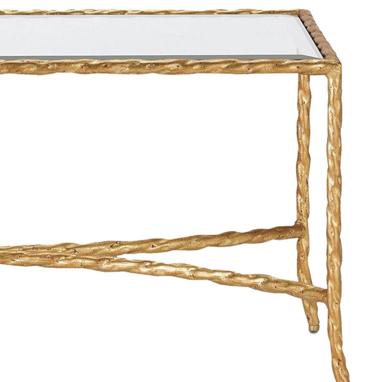 Tavolino da caffè in foglia d'oro intrecciata