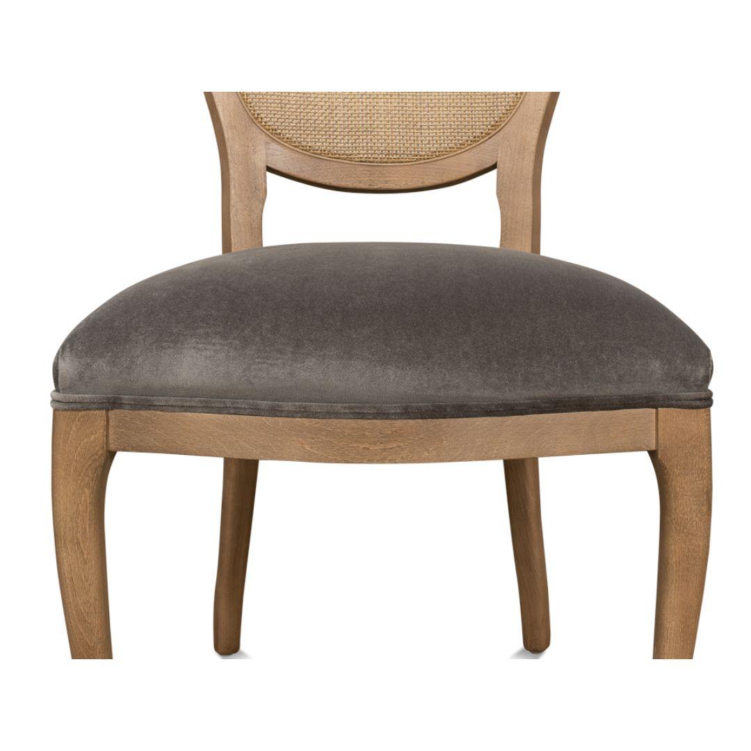 Sedie in stile rustico con schienale in canna e seduta grigia - Coppia