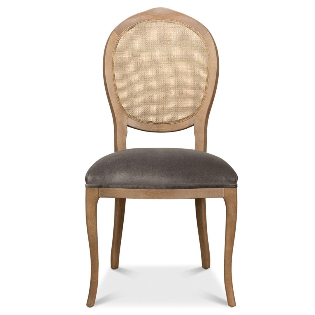 Sedie in stile rustico con schienale in canna e seduta grigia - Coppia