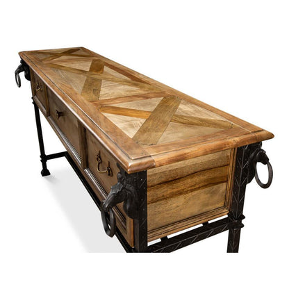 Tavolo consolle in ferro battuto e legno