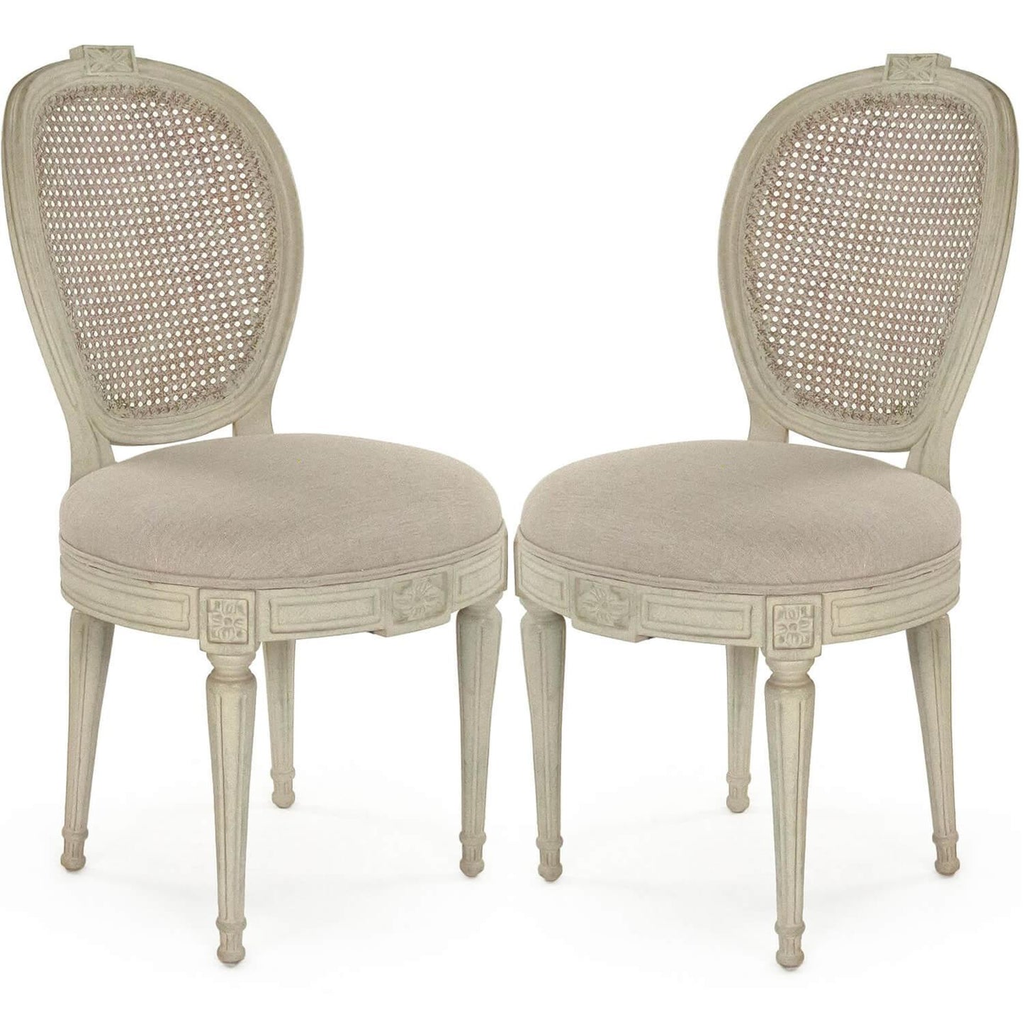 Sedie laterali con medaglione e schienale in canna Amelie francese - Set