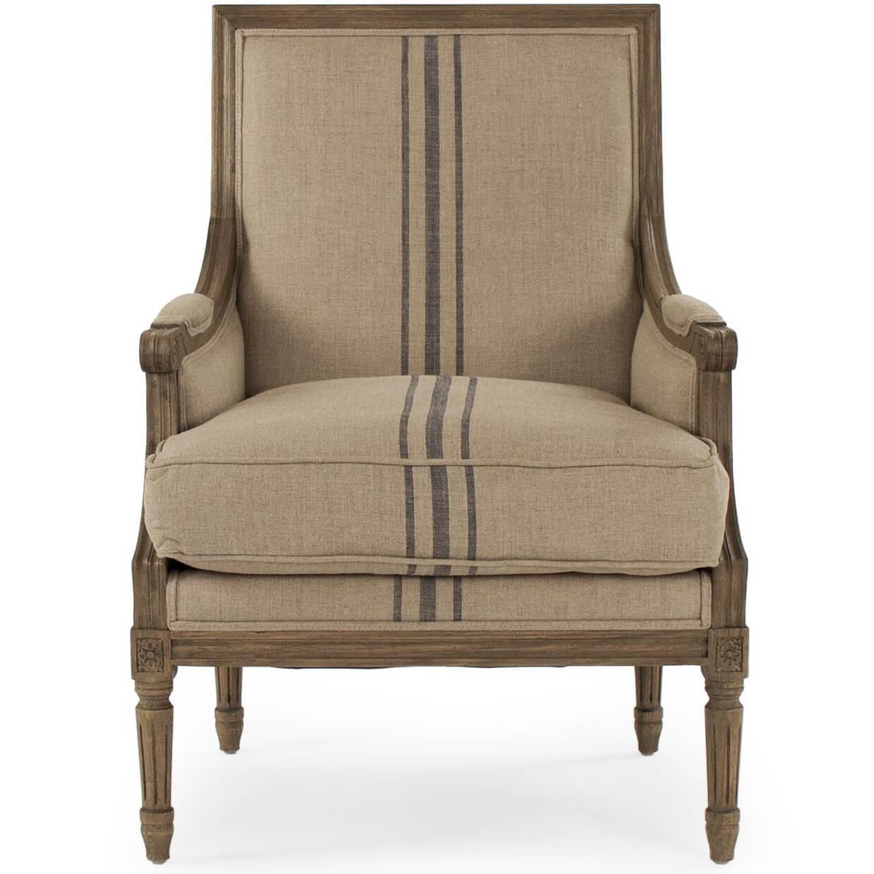 Poltrona a righe blu Louis francese