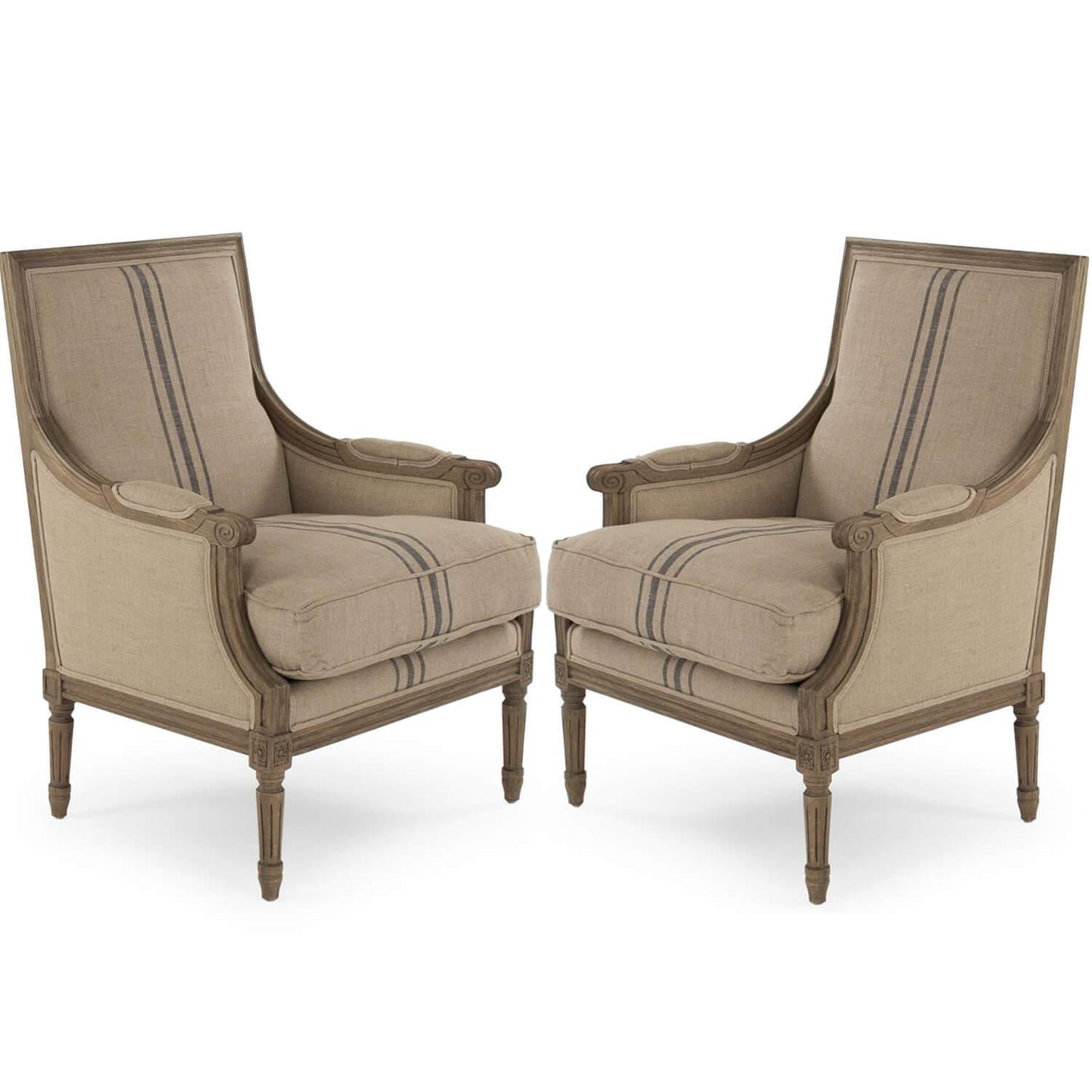 Poltrona a righe blu Louis francese