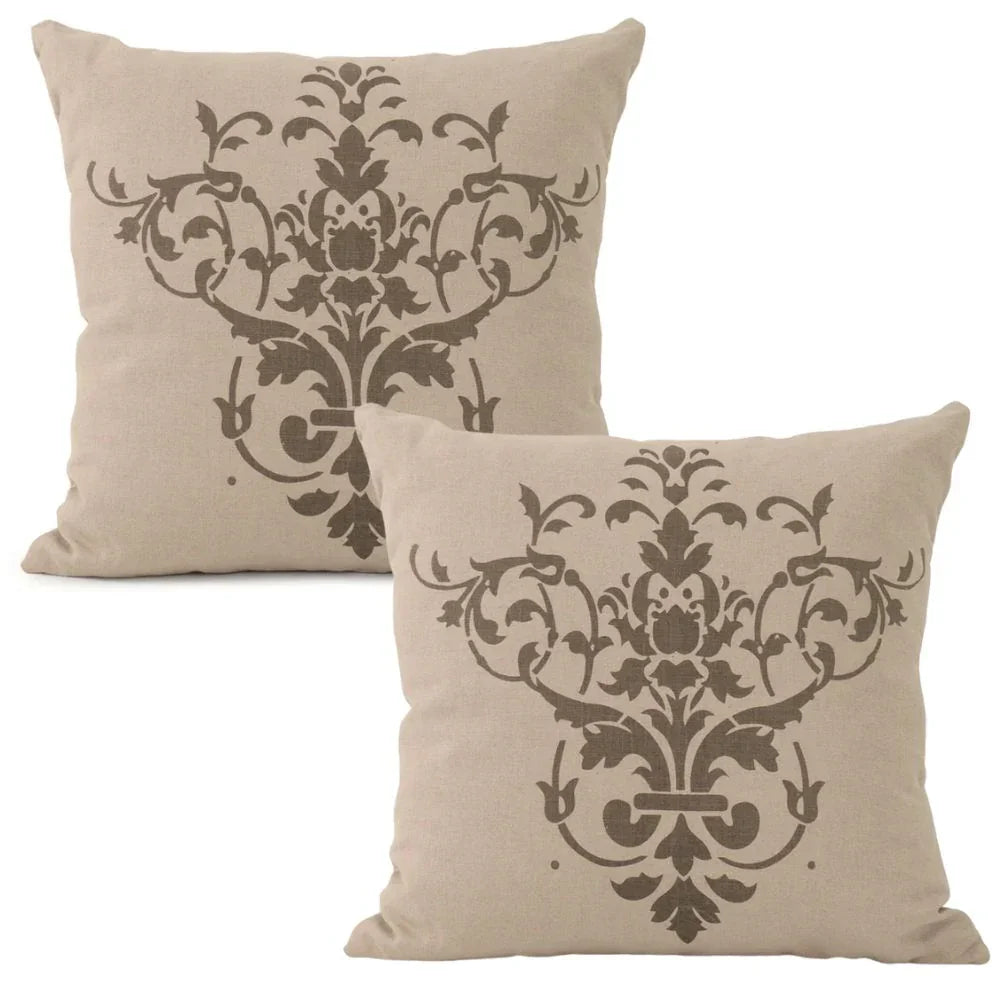 Cuscino in lino con motivo a pergamena francese