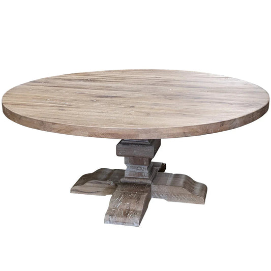 Tavolo da pranzo rustico con piedistallo grigio lavato