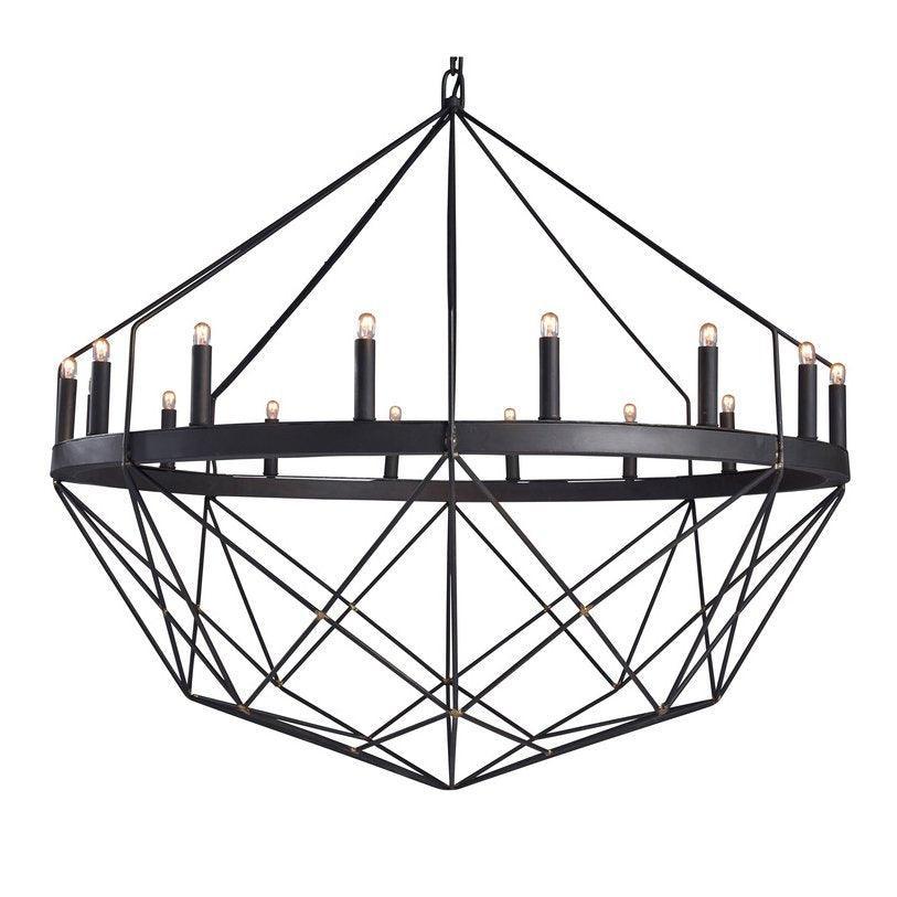 Lampadario geometrico in ferro battuto