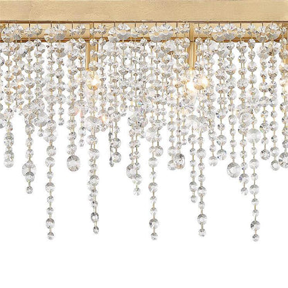 Lampadario Long Island con pioggia di cristallo dorato