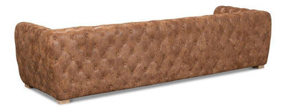 Divano in pelle trapuntata color marrone dorato