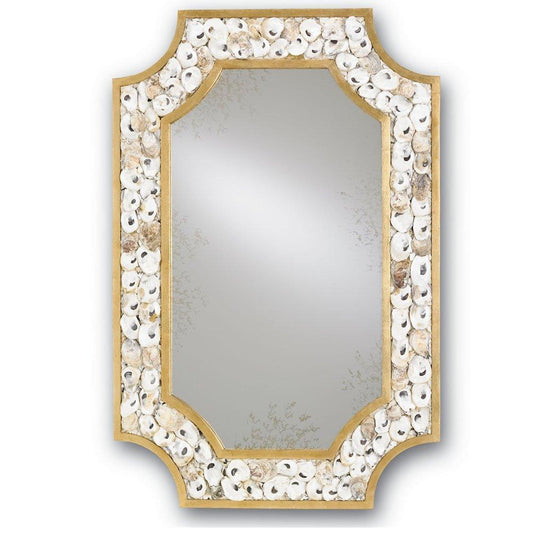 Specchio incrostato di conchiglia d'ostrica dorata
