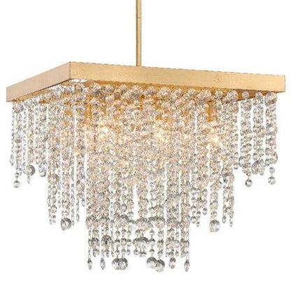 Lampadario rettangolare dorato a pioggia in cristallo