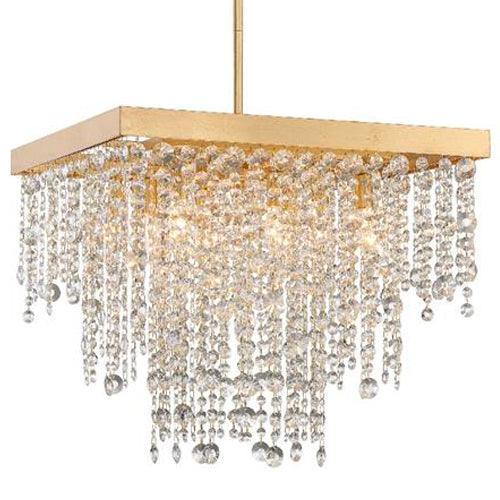 Lampadario rettangolare dorato a pioggia in cristallo