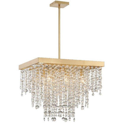 Lampadario rettangolare dorato a pioggia in cristallo