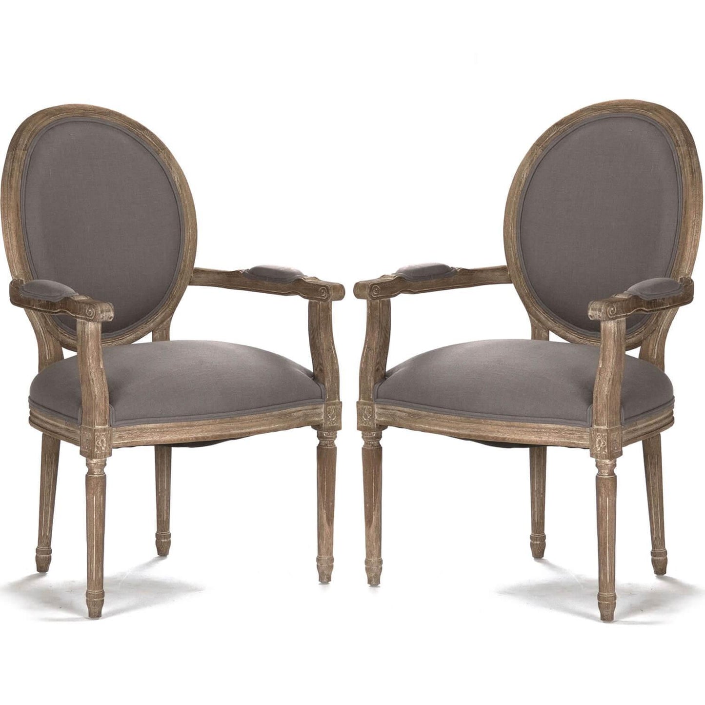 Poltrone con braccioli a medaglione in lino grigio