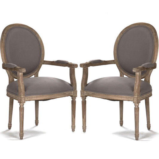 Poltrone con braccioli a medaglione in lino grigio