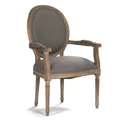Poltrone con braccioli a medaglione in lino grigio
