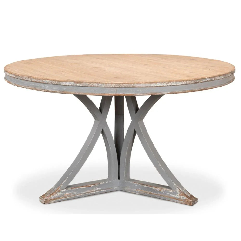 Tavolo da pranzo con piano in legno bianco a contrafforte