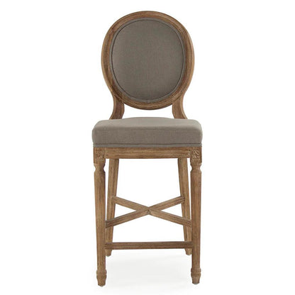 Sgabello da bar con medaglione in lino grigio