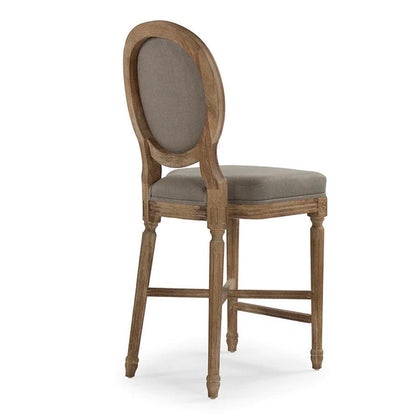 Sgabello da bar con medaglione in lino grigio