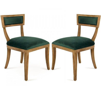 Sedie con schienale curvo in velluto verde - Coppia