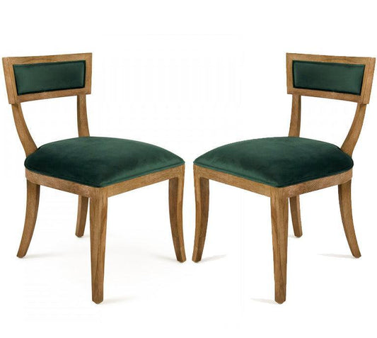 Sedie con schienale curvo in velluto verde - Coppia