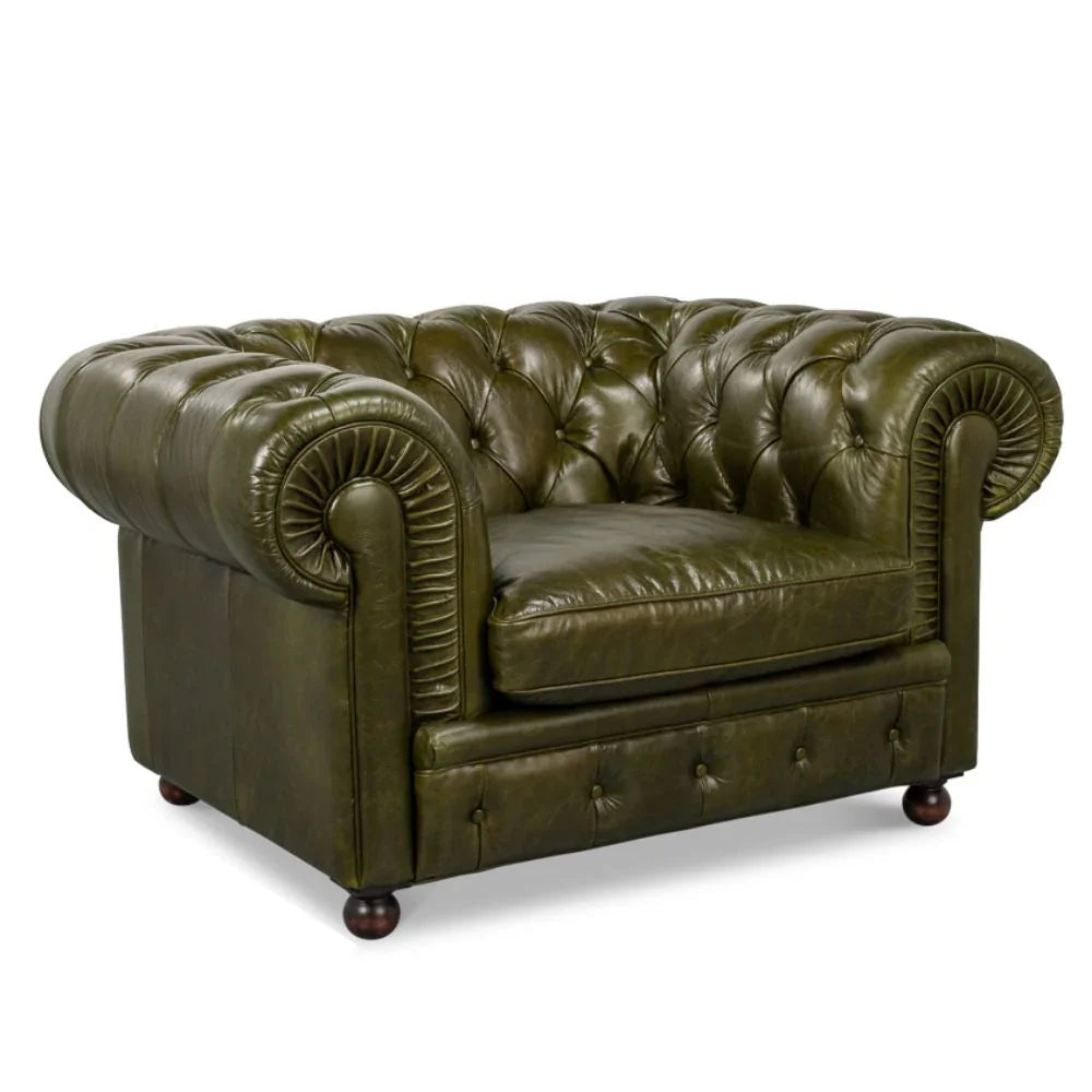 Poltrona Chesterfield verde capitonné