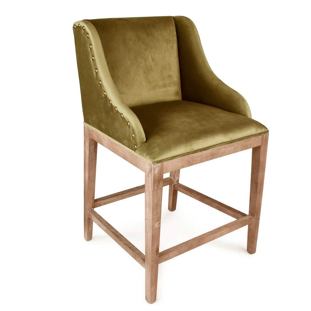 Sgabelli da bar in velluto verde con chiodi