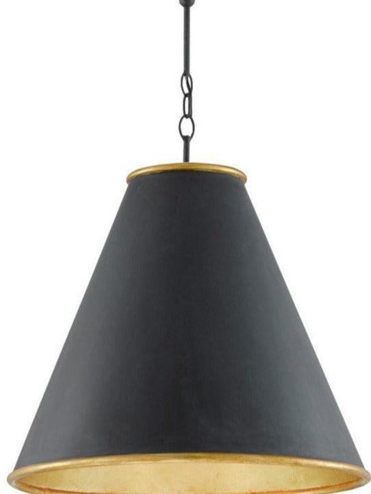 Pendente industriale in ferro nero e oro