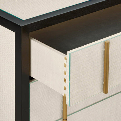 Comodino a 3 cassetti in rafia intrecciata