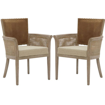 Poltrona con braccioli in canna e schienale in pelle cucita 