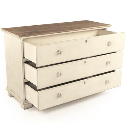 Cassapanca antica in stile fattoria con piano in legno bianco