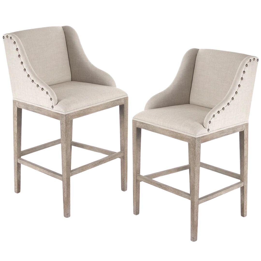 Sgabelli da bar in lino con chiodi