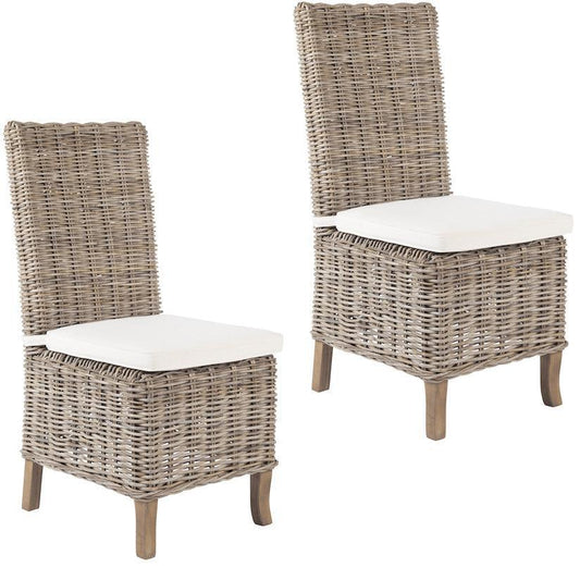 Sedie con schienale quadrato in rattan naturale - Set di 2