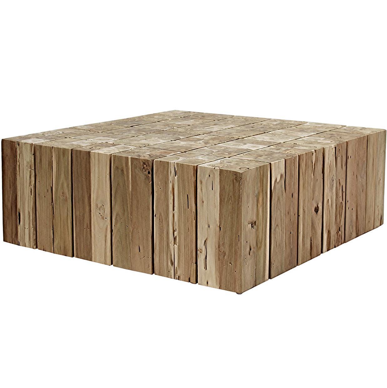 Tavolino da caffè quadrato a prisma in legno di teak naturale