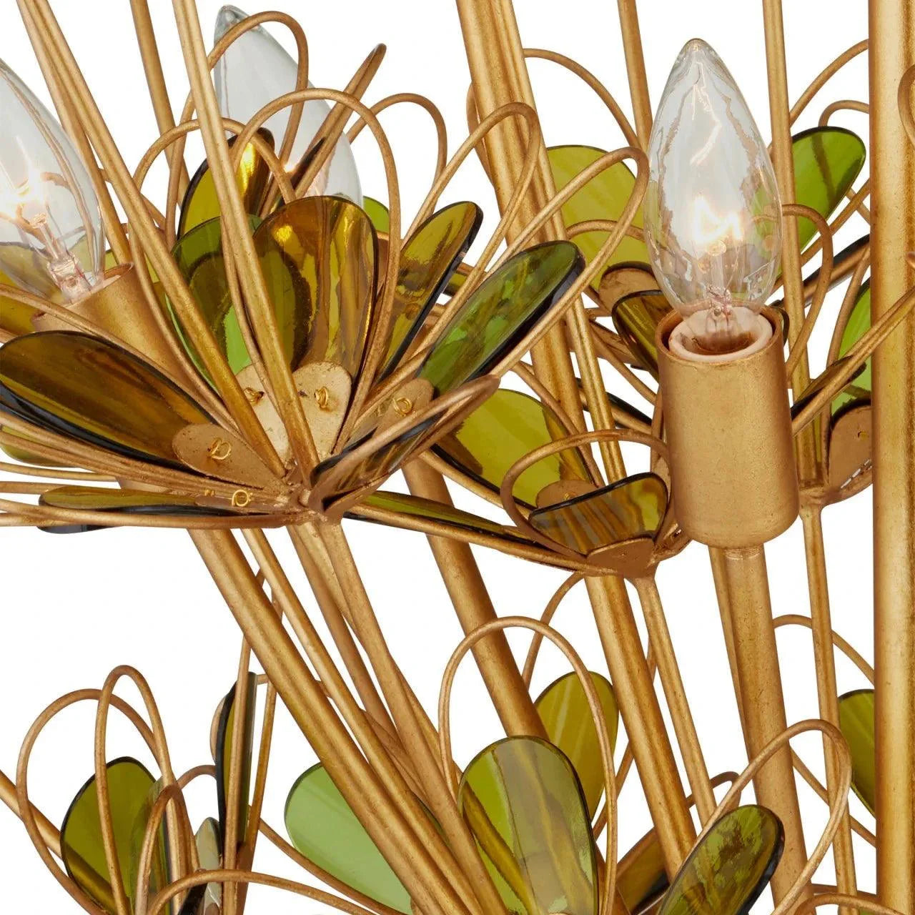 Lampadario floreale verde oro a 9 luci