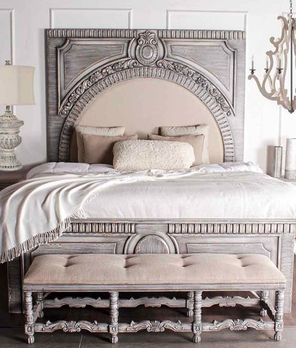 Letto Amelie decorato in grigio lavato