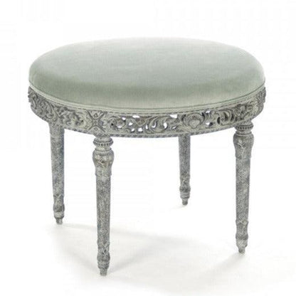 Sgabello francese rotondo riccamente intagliato