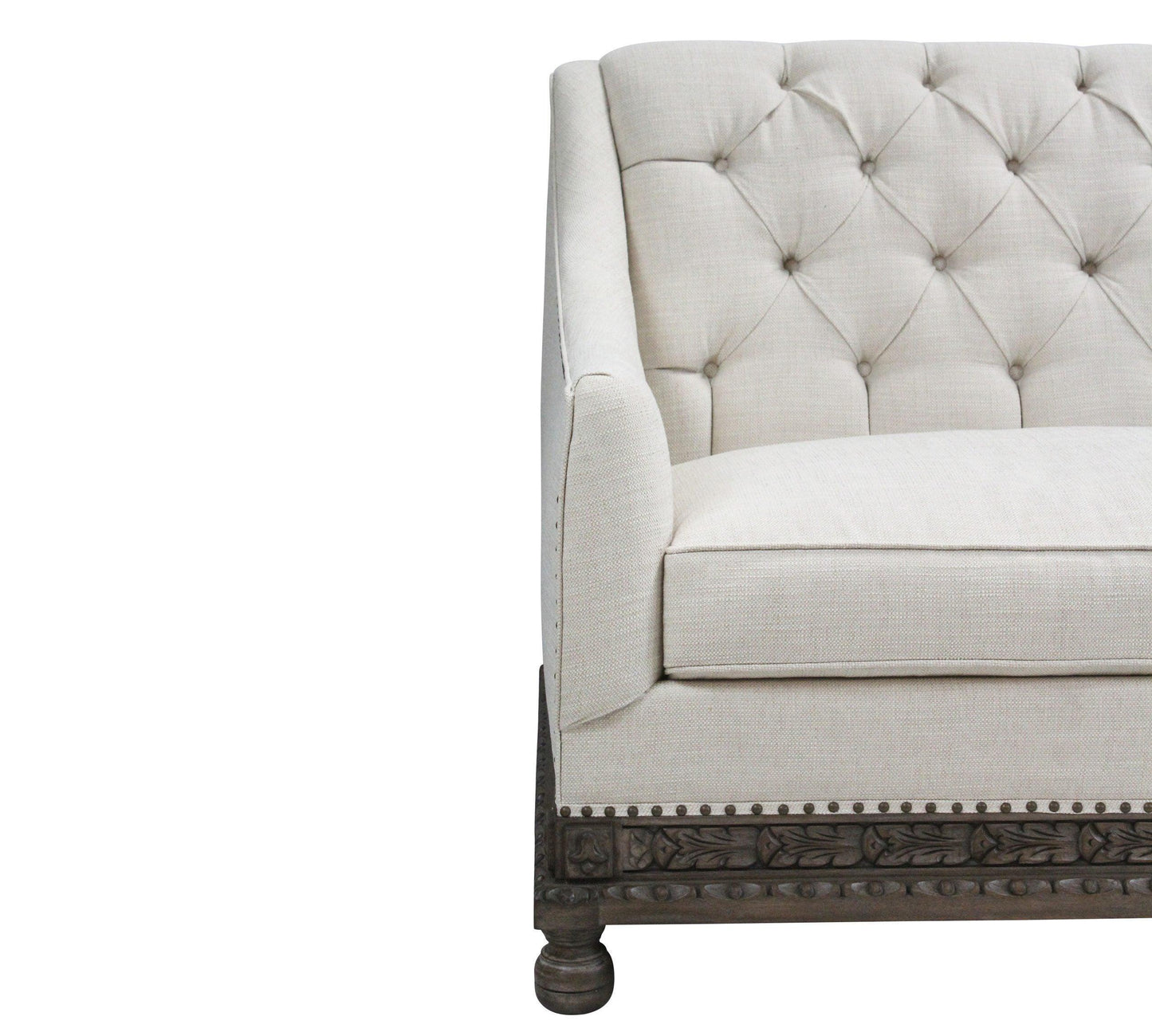 Divano con base in legno riccamente intagliato