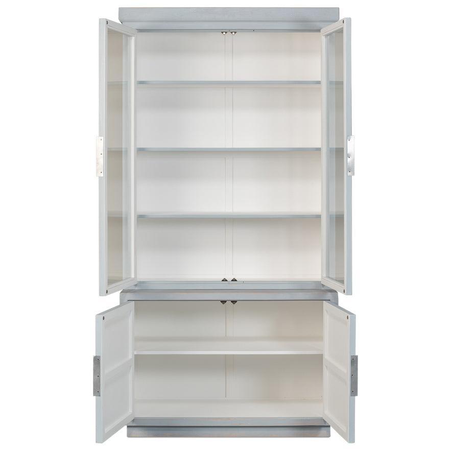 Vetrina in vetro anticato blu patinato