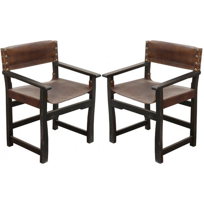 Sedia da pranzo in pelle marrone peruviana