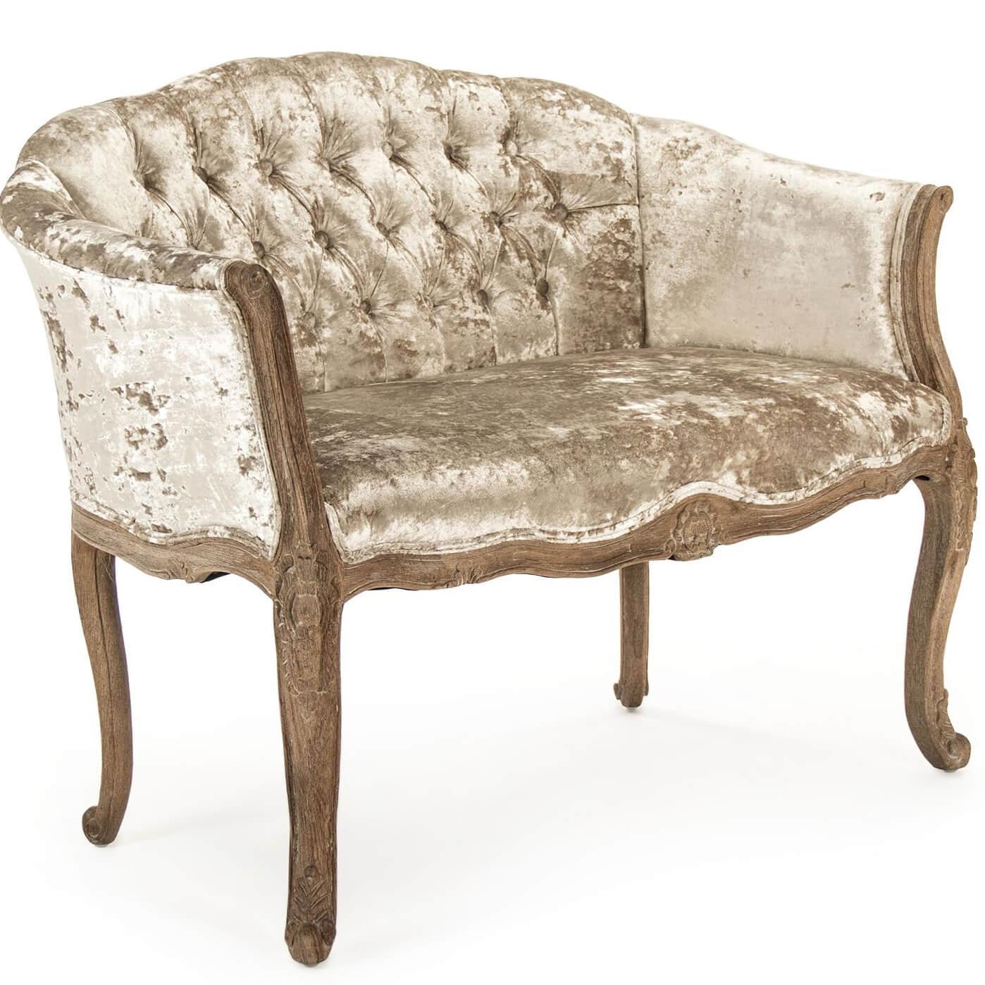 Divano francese in velluto trapuntato di peluche