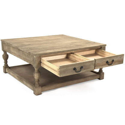 Tavolino da caffè quadrato provinciale con cassetti