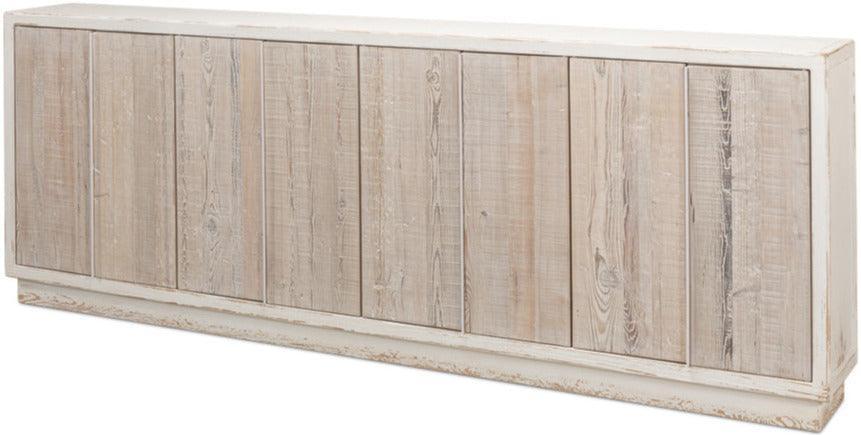 Credenza bianca con porta in legno di recupero