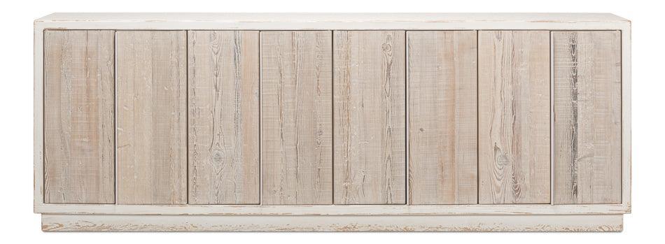 Credenza bianca con porta in legno di recupero
