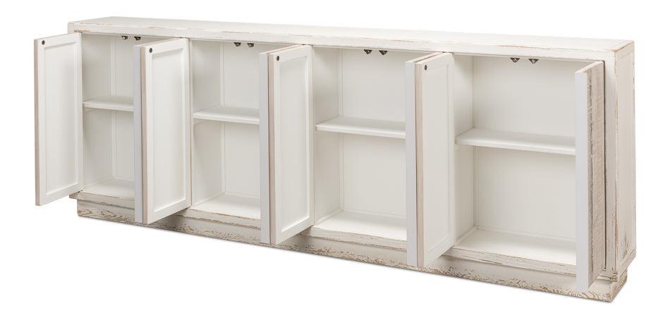 Credenza bianca con porta in legno di recupero