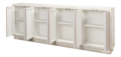 Credenza bianca con porta in legno di recupero