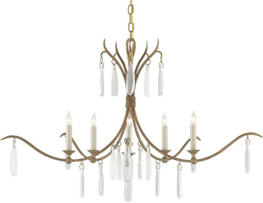 Lampadario a lume di candela in cristallo di rocca dorato