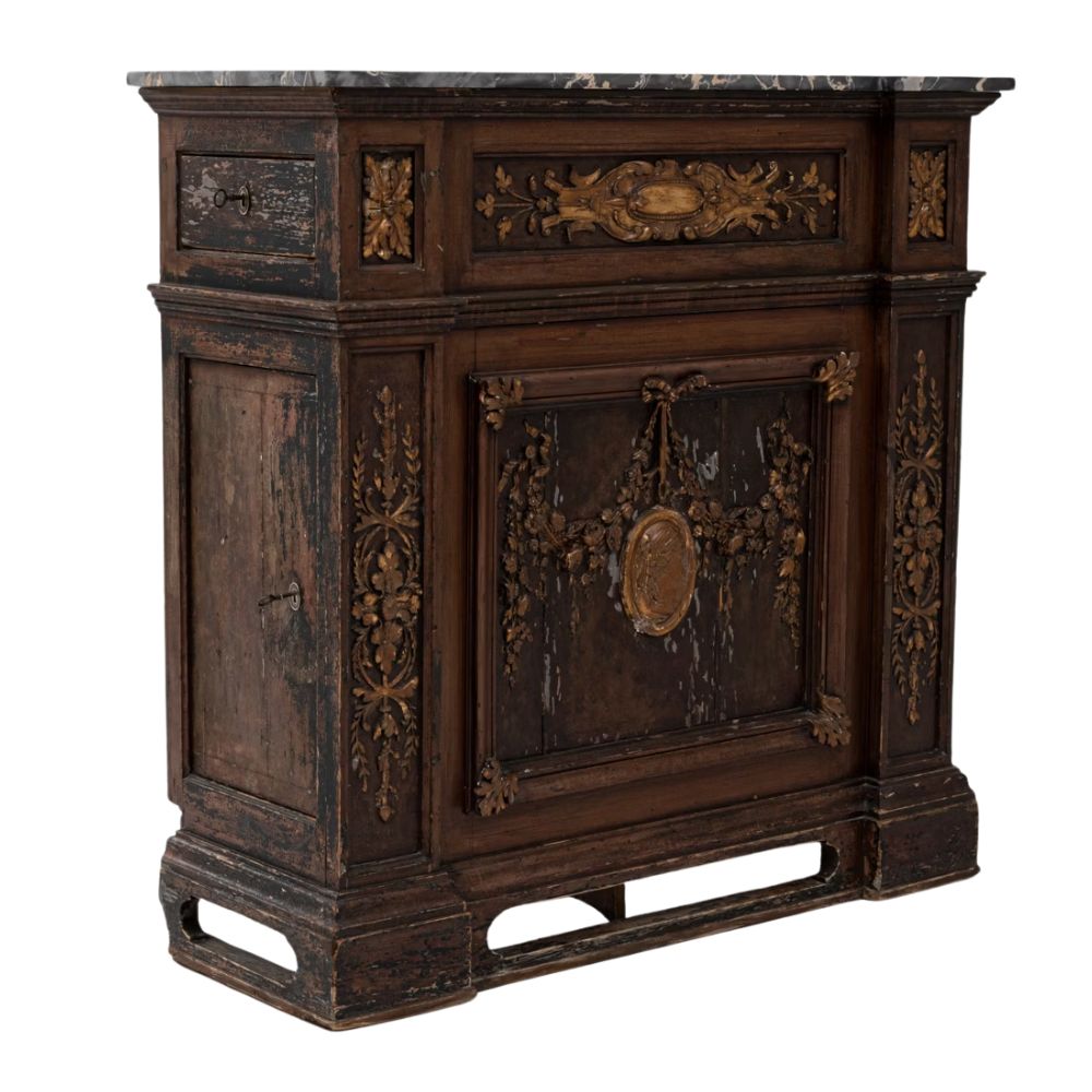 Credenza francese decorata in marmo dorato, 1860