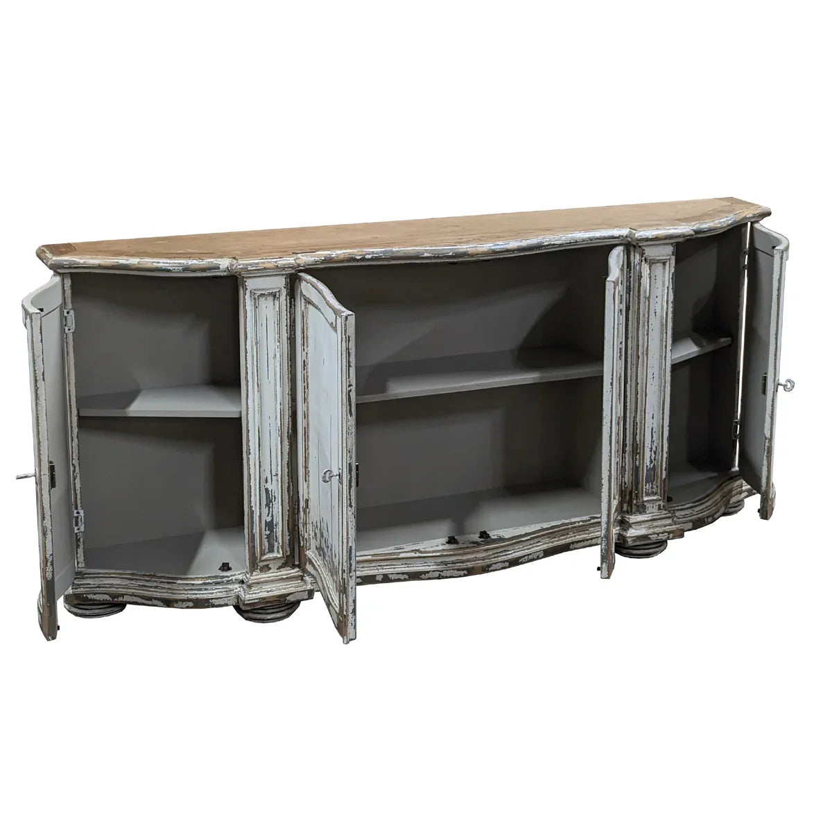 Credenza a mezzaluna rustica bianca in stile fattoria francese