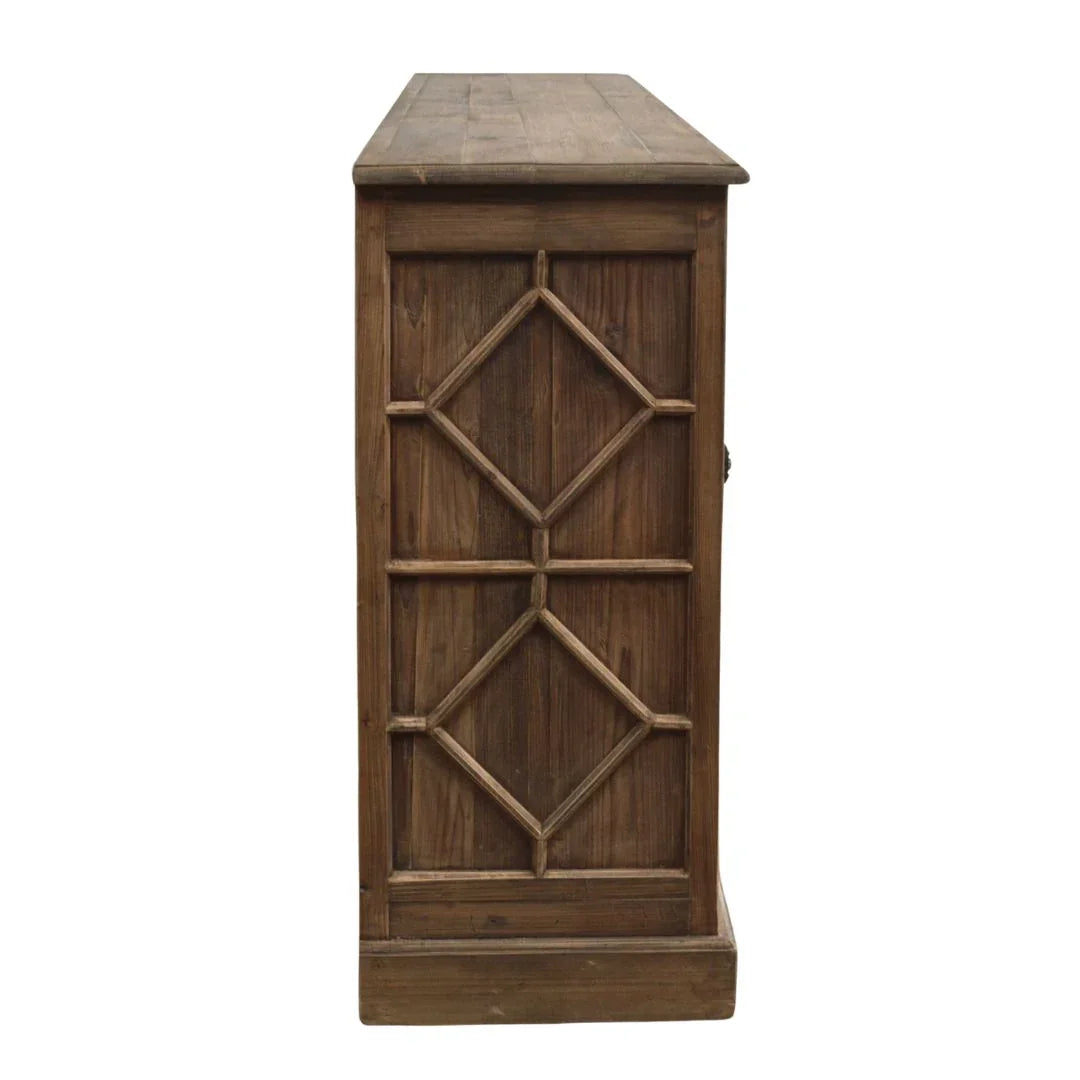 Credenza rustica in vetro con motivo a rombi recuperato