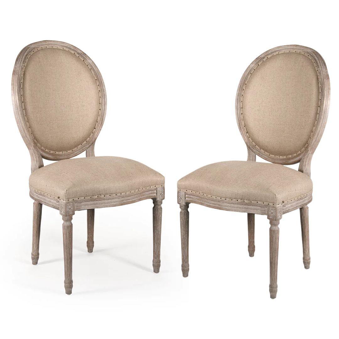 Sedie laterali Louis con schienale rotondo in canapa